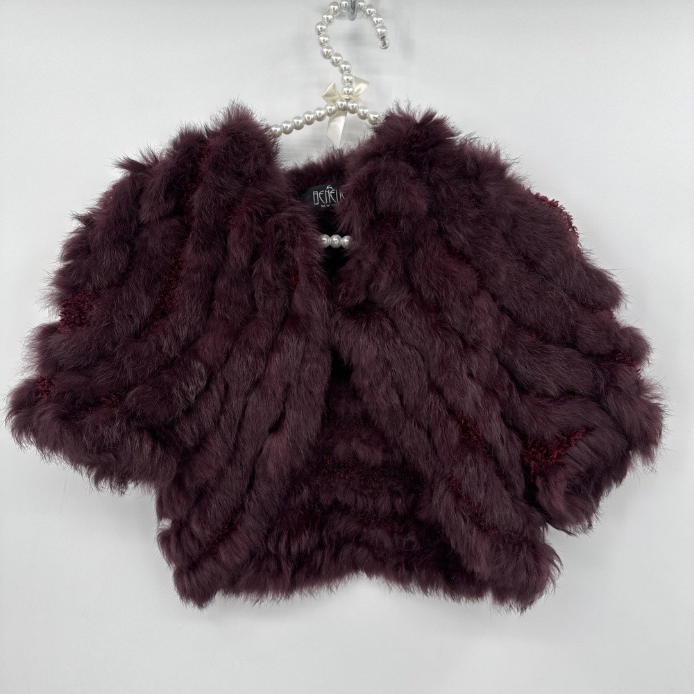Benelle NY Rabbit Fur Bolero Shrug Jacket Wine Coquette Boho Y2K Finland Sz S/M